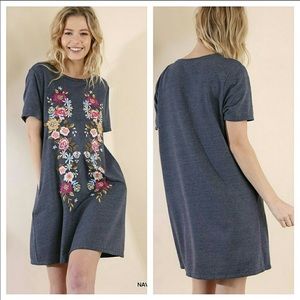 Last One! Floral Embroidered T-shirt Dress